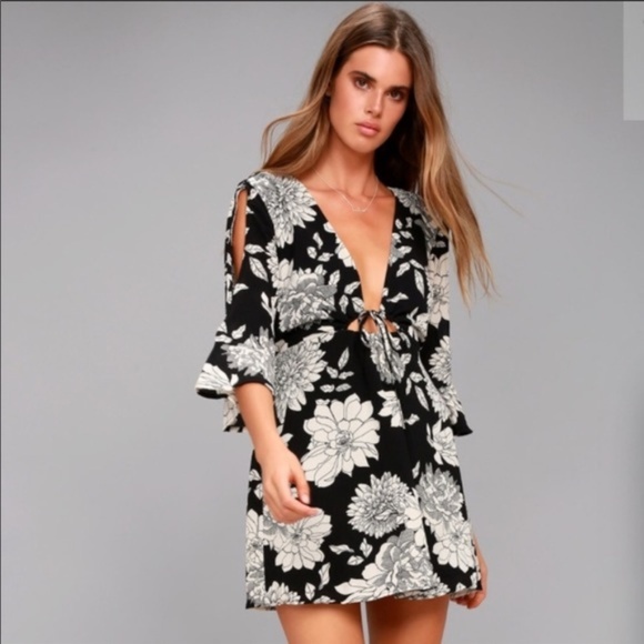 Lulus Floral Dress Cold Shoulder Bell - Picture 3 of 6